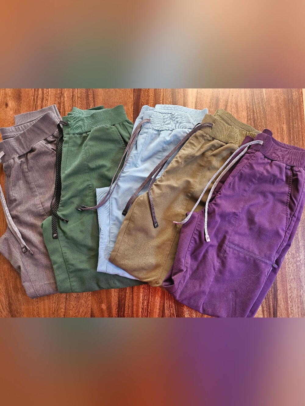 Fabletics Womens On Call Scrubs Set Of 5- Gray,Green, Light Blue, Olive, Purple